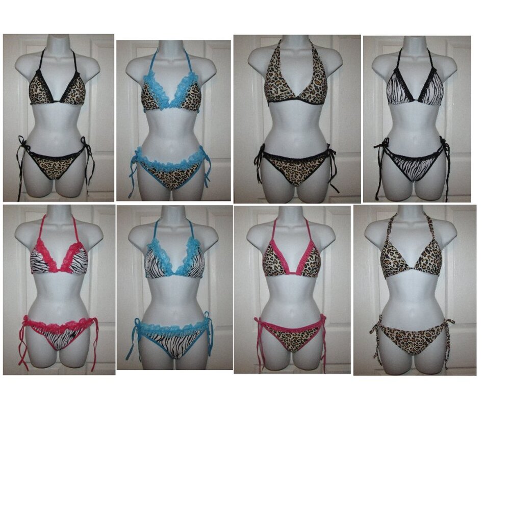 Sheer Animal Print String Bikini / Bra Panty Sets - NEW